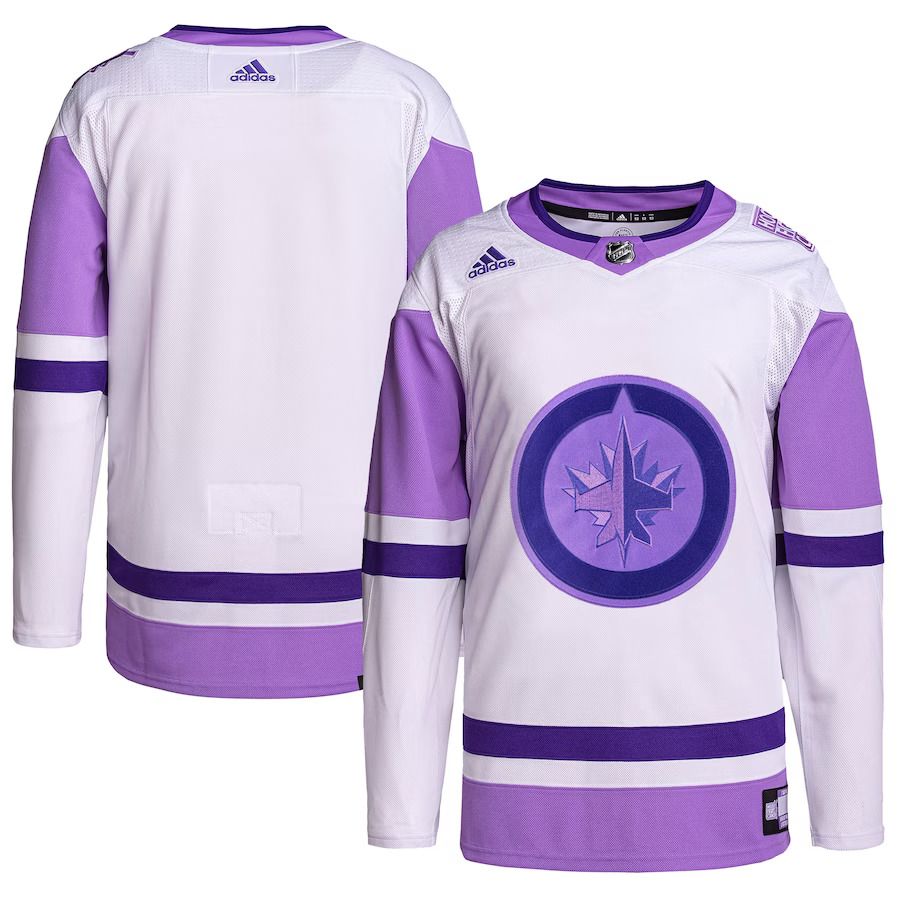 Men Winnipeg Jets adidas White Purple Hockey Fights Cancer Primegreen Authentic Blank Practice NHL Jersey->winnipeg jets->NHL Jersey